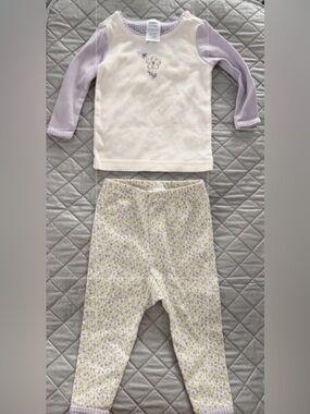 Gymboree Purple and White Floral Two-Piece  top and pull on pant set